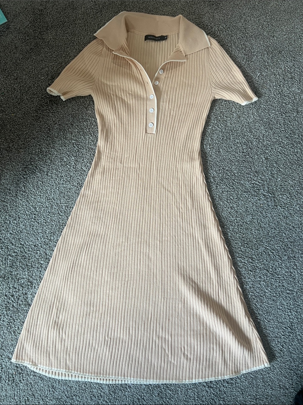 Ribbed Polo Midi Dress in Beige